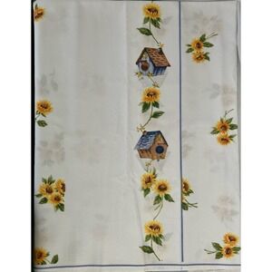Fabric material sewing white SUNFLOWERS and blue BIRDHOUSE 2 yards